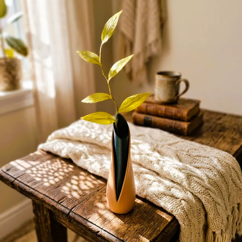 Two-Colour Split Bud Vase - Beige & Galaxy Green